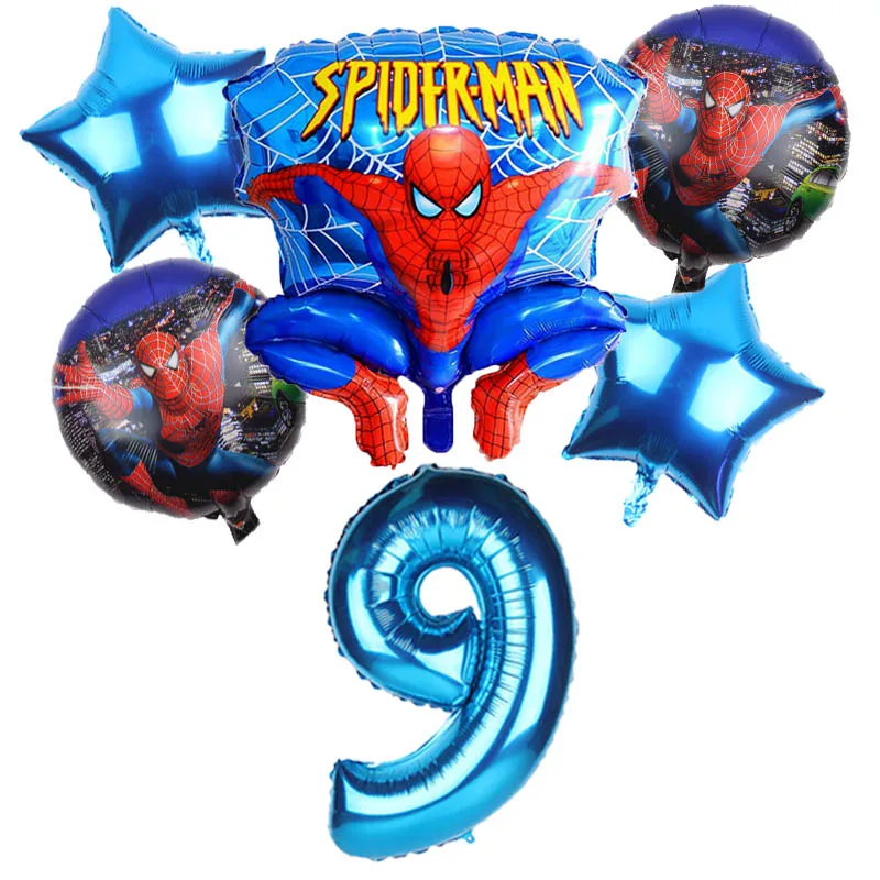 blue 9 6pcs/lot Spiderman Foil Helium Balloons 30" Red Number Party Inflatable Ball Birthday Party Decoration Kids Toys Star Globos - Цвет: blue 9
