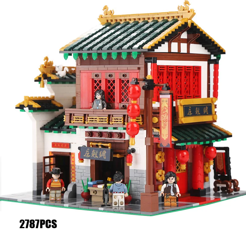 Hot City Street View Chinatown шелковый атлас магазин Building Block saleman цифры кирпич развивающие игрушки коллекция для детей