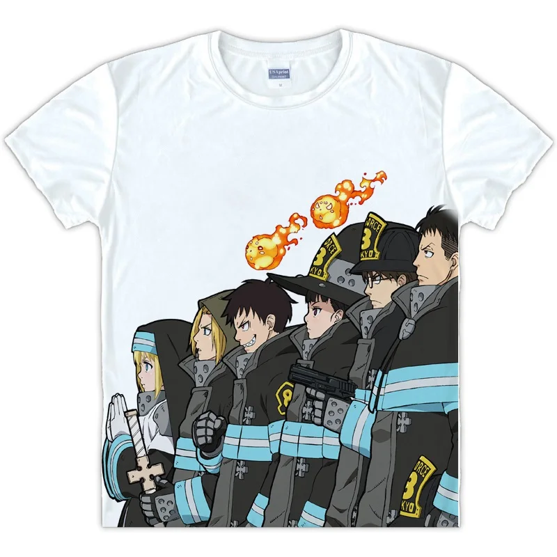 Аниме Enen no Shouboutai футболка унисекс с короткими рукавами Enn No Fire Force белая