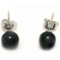 aaa 6 7mm round black natural freshwater pearl earrings with 925 sterling silver post