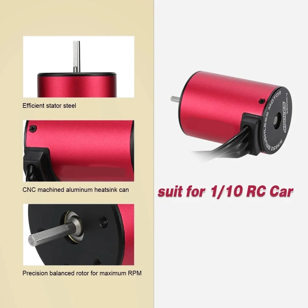 

4Poles S3650 3900KV Sensorless High Quality Brushless Motor for 1/10 RC Car Part