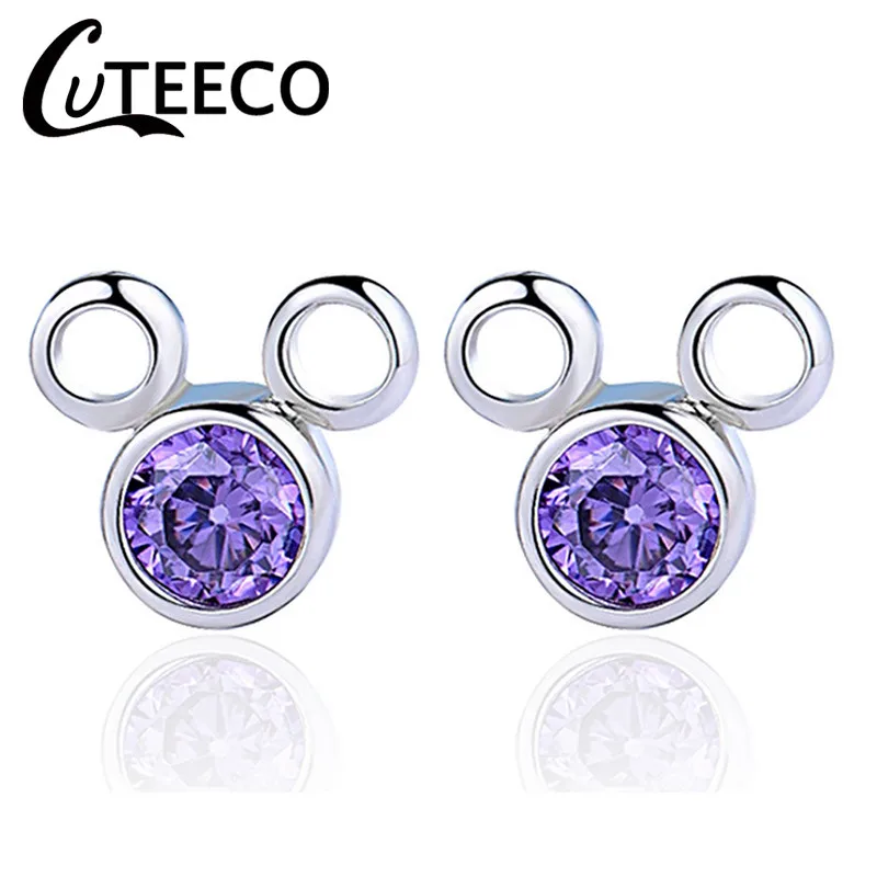 CUTEECO Роскошные циркониевые серьги-гвоздики с Микки и Минни, Кристальные брендовые серьги для женщин, детей, девочек, модные ювелирные изделия, подарок - Окраска металла: AJ0101-1