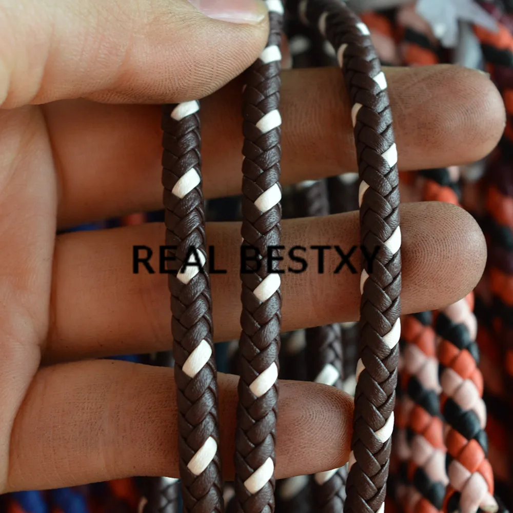 Настоящие BESTXY 30 м/лот 6 мм сине-белые/коричнево-белые плетеные круглые кожаные
