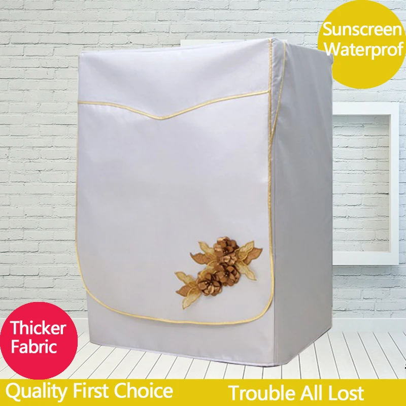 Thick Washing Machine Cover Double Coated Silver Waterproof Sunscreen Washer Protective Oxford Cloth Embroidery Dust | Дом и сад
