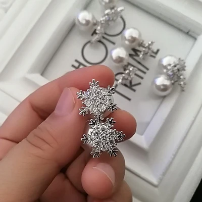 Mimiyagu Корейский простой кубический циркон двухсторонние жемчужные серьги для женщин hiqh качество Серьги кубические - Окраска металла: snow