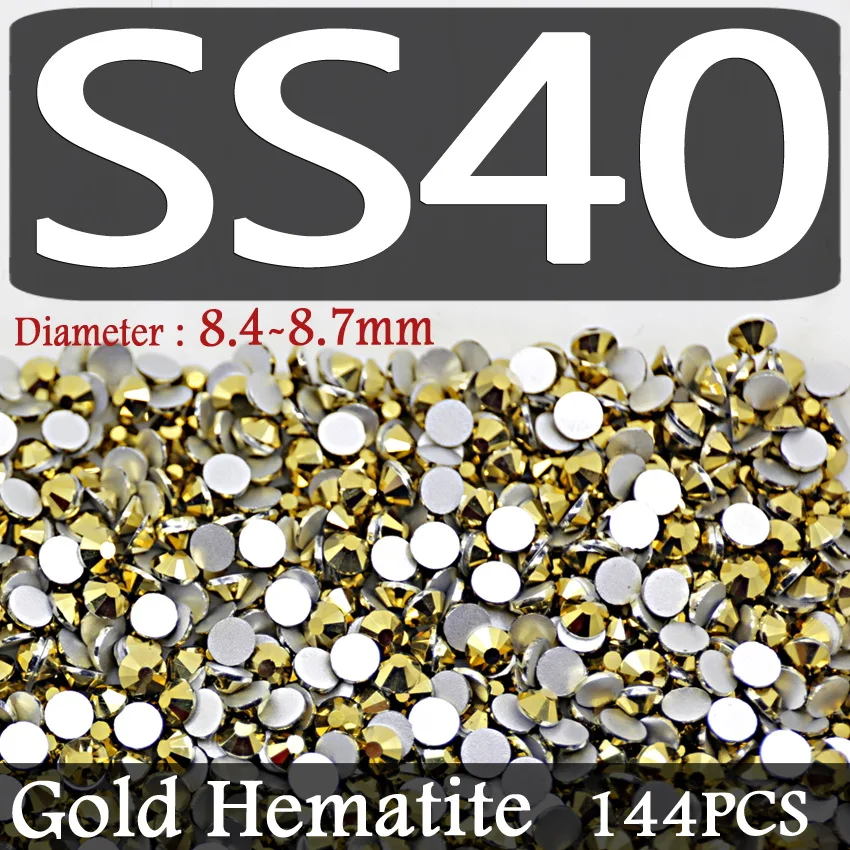 SS40 144PCS Смешанные размеры, SS3-SS30, золотые стразы Aurum для ногтей, художественные блестки, дизайн, не Горячая фиксация, кристалл страз, чтобы приклеить Блестки для ногтей - Цвет: SS40 144PCS