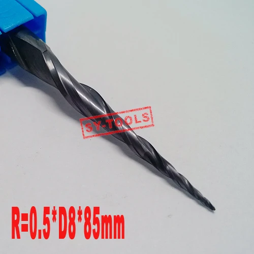

1PCS R0.5*D8*45*85L*2F HRC55 Tungsten solid carbide Coated Tapered Ball Nose End Mills taper and cone endmills