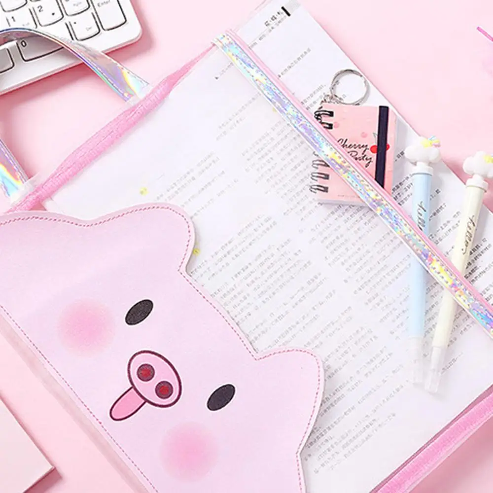 

A4 Cute Pig Document Bag Zipper File Folder Holder Portable Test Paper Pencil Case Student Stationery Creative Gift