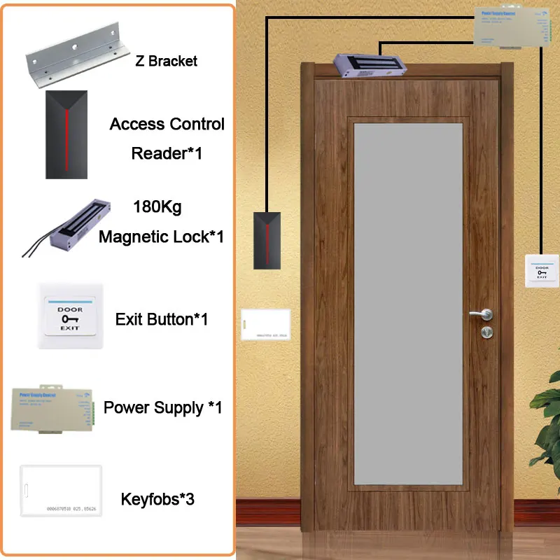Electric Lock RFID система контроля допуска к двери комплект 125 кГц EM считыватель карт электрический замок для двери 5 шт. ID Брелоки кнопка выхода питания - Цвет: Electric Lock