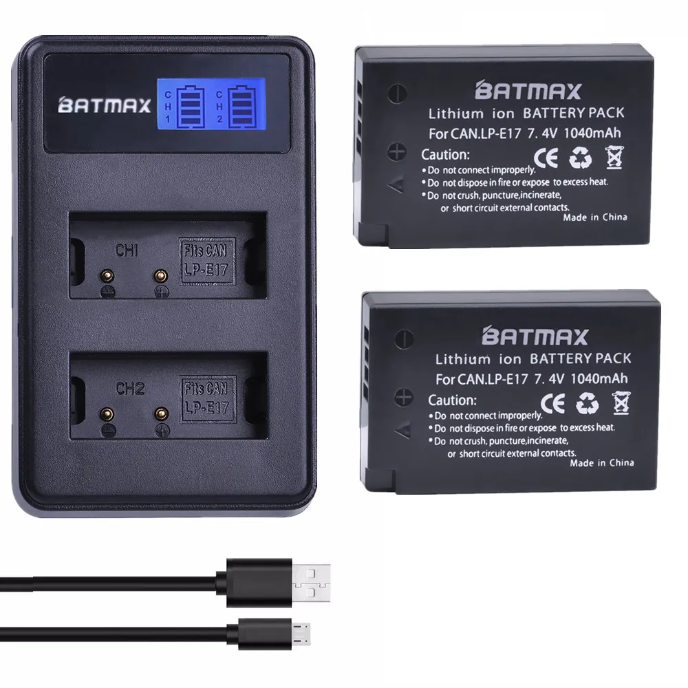 Batmax LP-E17 LPE17 LP E17 Батарея akku емкостью+ ЖК-дисплей Dual USB Зарядное устройство для цифровой однообъективной зеркальной камеры Canon EOS T6i 750D T6s 760D 800D M3 M5 8000D поцелуй x8i