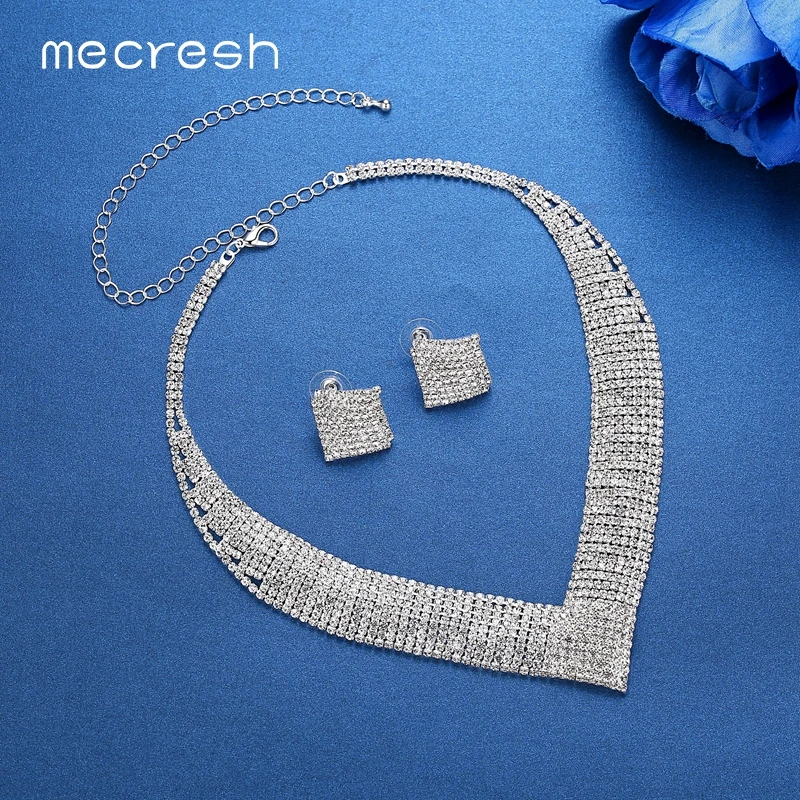Mecresh Luxury Classic Crystal Bridal Jewelry Set for Women Clear Rhinestone Wedding Bracelets Necklace Sets 2018 TL475+SL341 | Украшения и