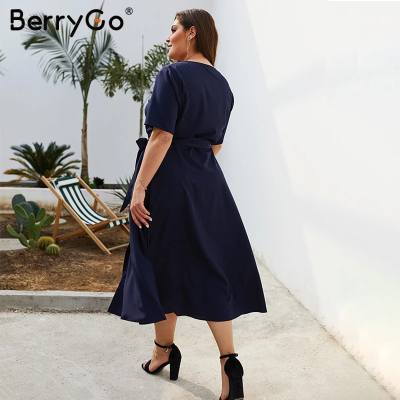 BerryGo плюс размер платья женское платье Элегантное с коротким рукавом кнопка