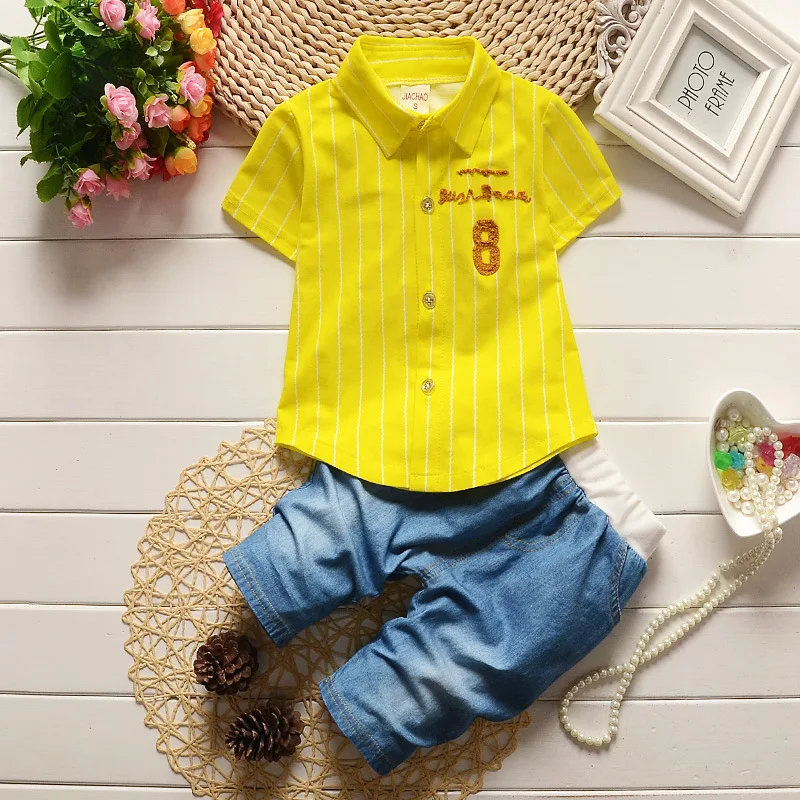 2017 New toddler children summer baby boys clothing sets gentleman clothes suits kids sweatshirt child formal shirt+short jeans |