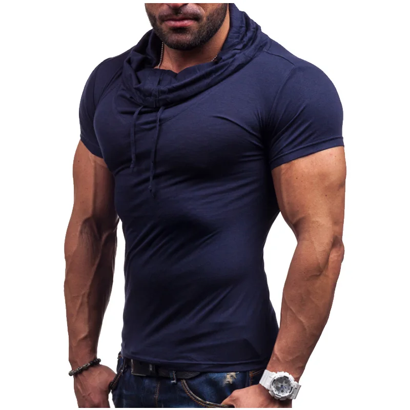 Мода 2017 летняя футболка мужская с коротким рукавом водолазка повседневные