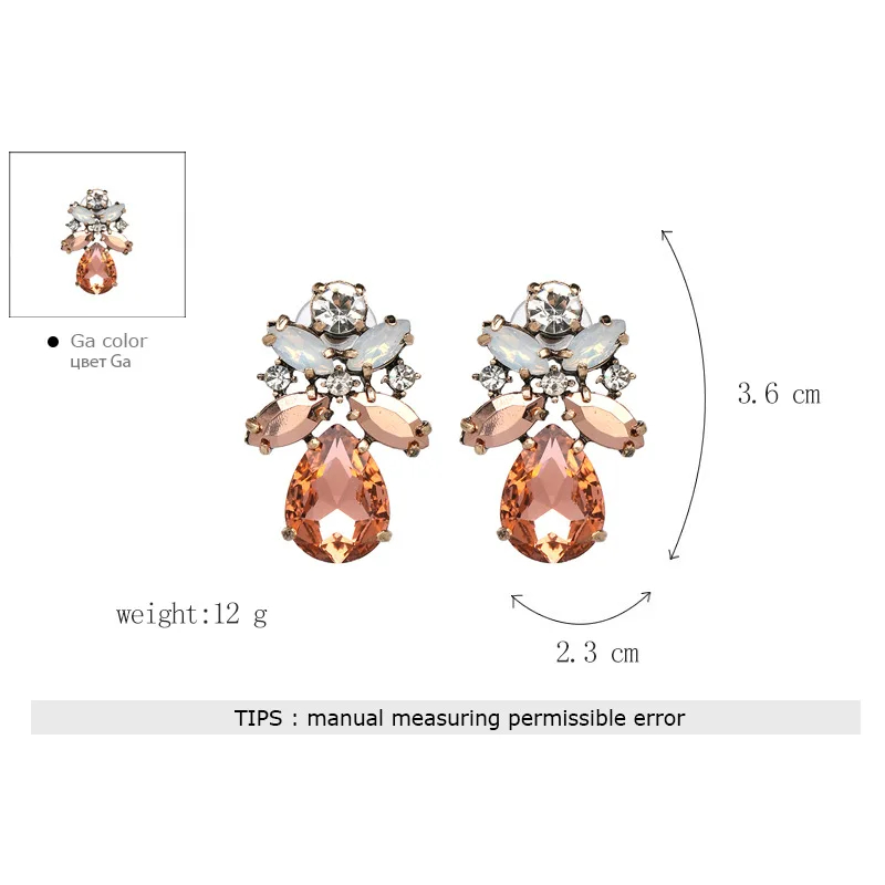 Qiaose Spring New Pink Crystal Rhinestone Stud Earrings for Women Maxi Statement Collection Earings Accessories | Украшения и
