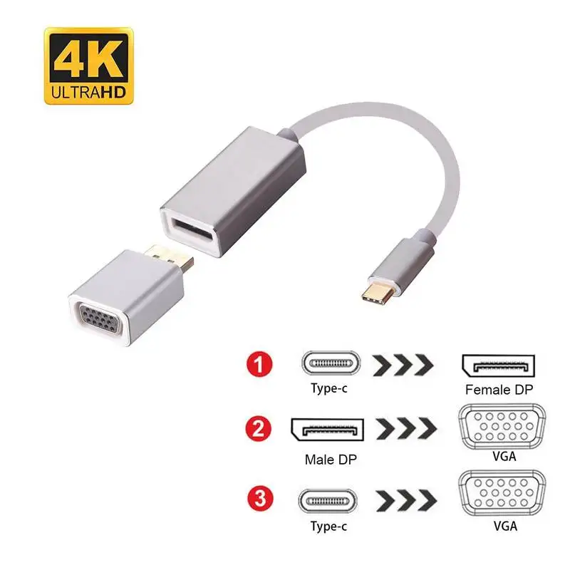 Usb C к Displayport (Dp) адаптеры Vga 3 в 1 Usb3.1 Type 4K кабель 1080P конвертер для Mac | Электроника