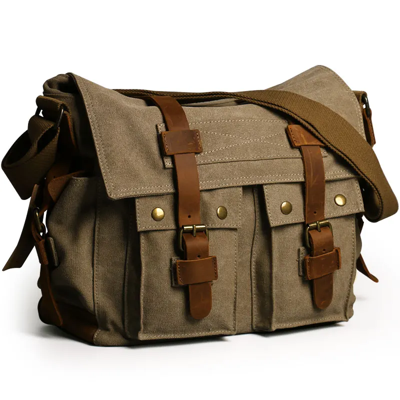2019 Fashion Canvas + Real Cowhide Leather Vintage Travel Flap Shoulder Diagonal Men Bag Messenger Bags