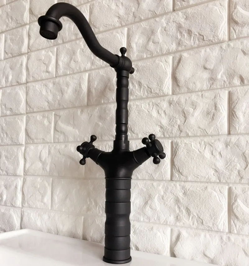 Черный латунный кран для раковины с двумя перекрестными ручками ванная комната