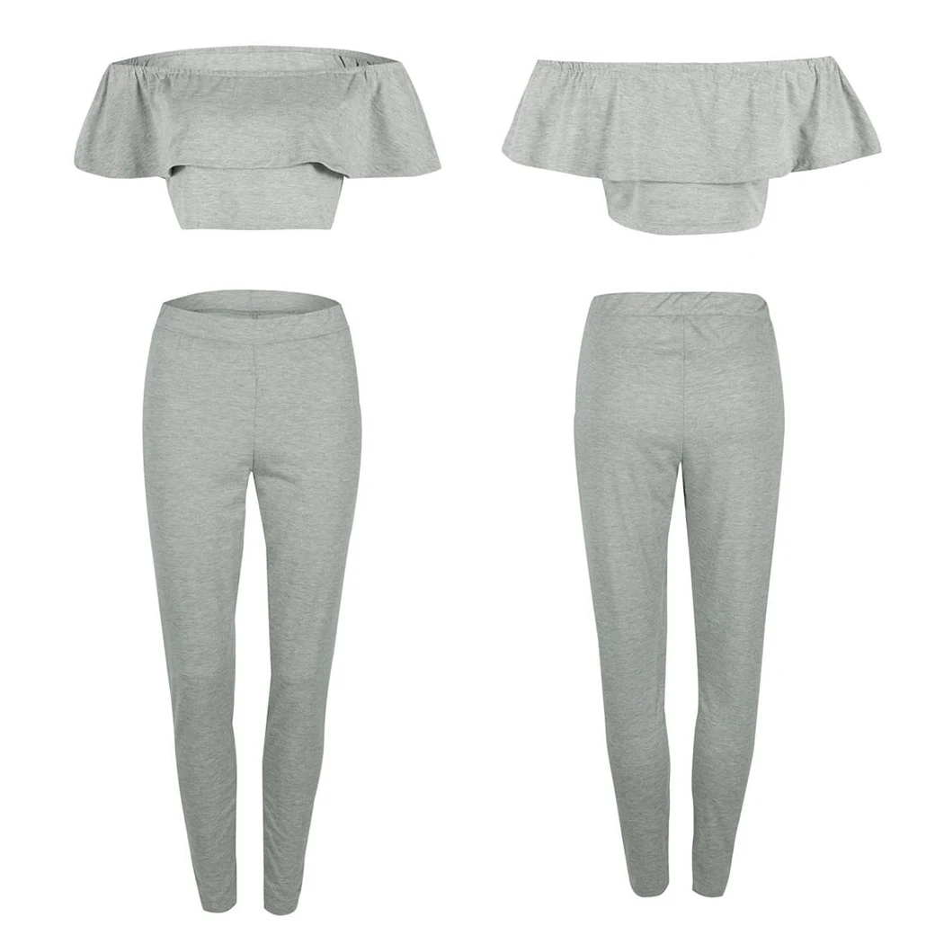 Женский комплект из двух предметов укороченный топ и брюки с открытыми плечами