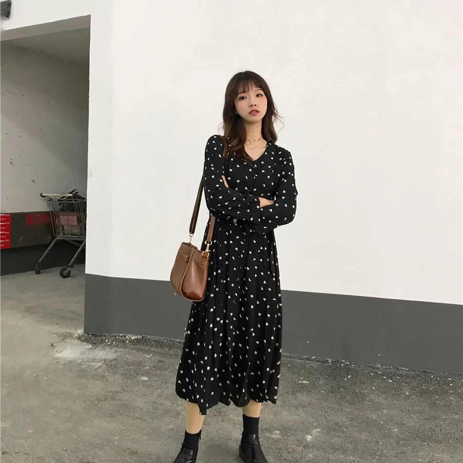 2019 модное корейское платье Mori Girl Vestidos Повседневное с v образным вырезом и длинным