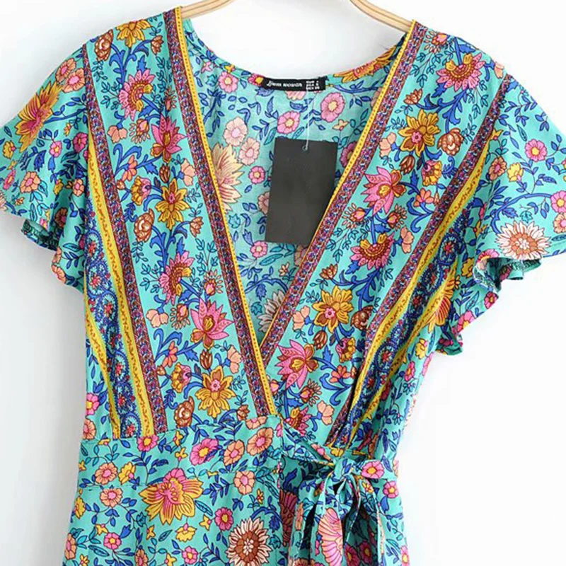 Женское винтажное мини платье с цветочным принтом Wonder Boho Пляжное коротким