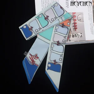 2019 новый дизайн роскошный брендовый принт на цепочке маленькая сумка саржевый шелковый шарф женский модный шарф с лентой головной платок с ручкой