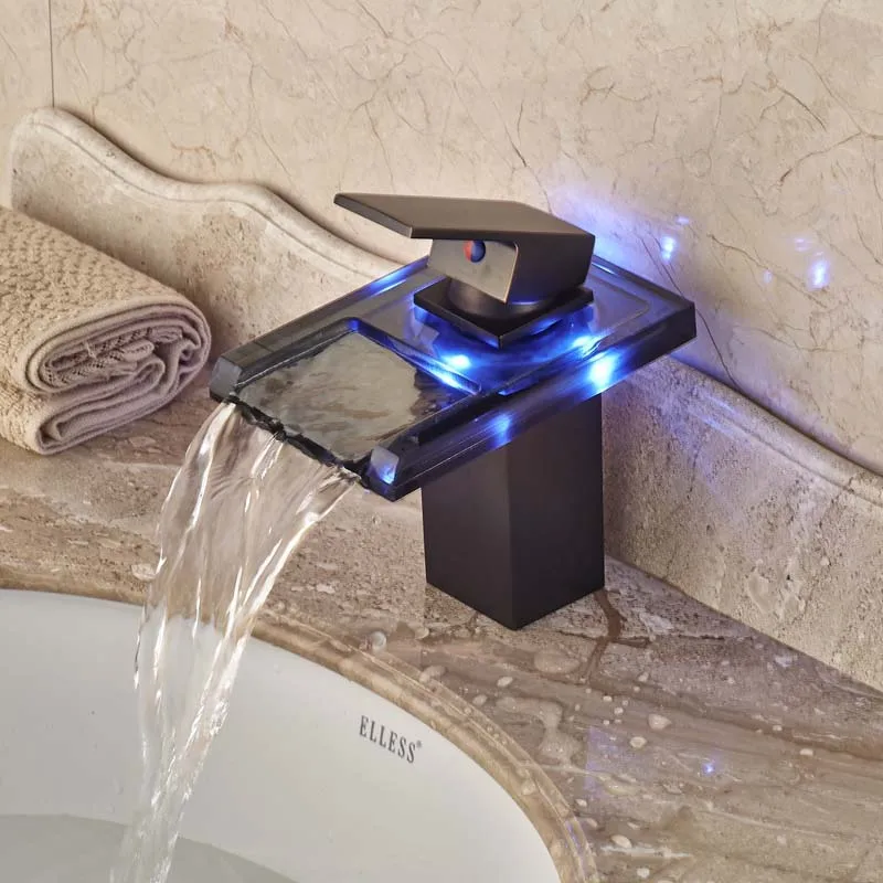 Светодиодный RGB цвета бассейна раковина кран Палуба крепление Водопад латунь ванная комната сосуд Раковина Смеситель хромированная отделка - Цвет: Style 7