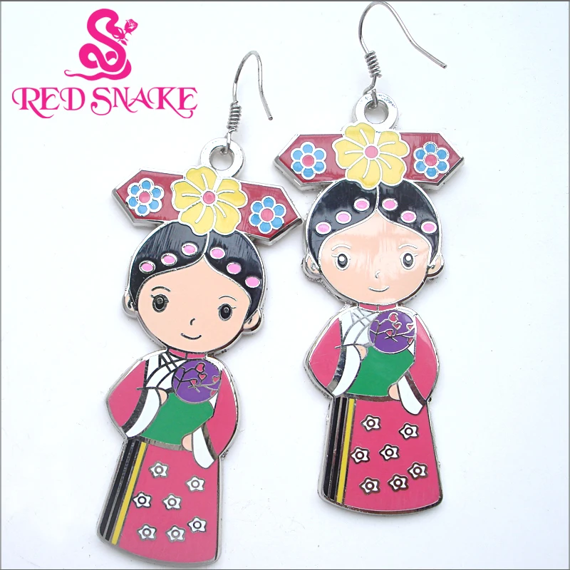 

RED SNAKE Fashion Jewelry Cloisonne Enamel Charm Amazing Beautifully Beijing opera Female characters Shaped big Drop Earrings