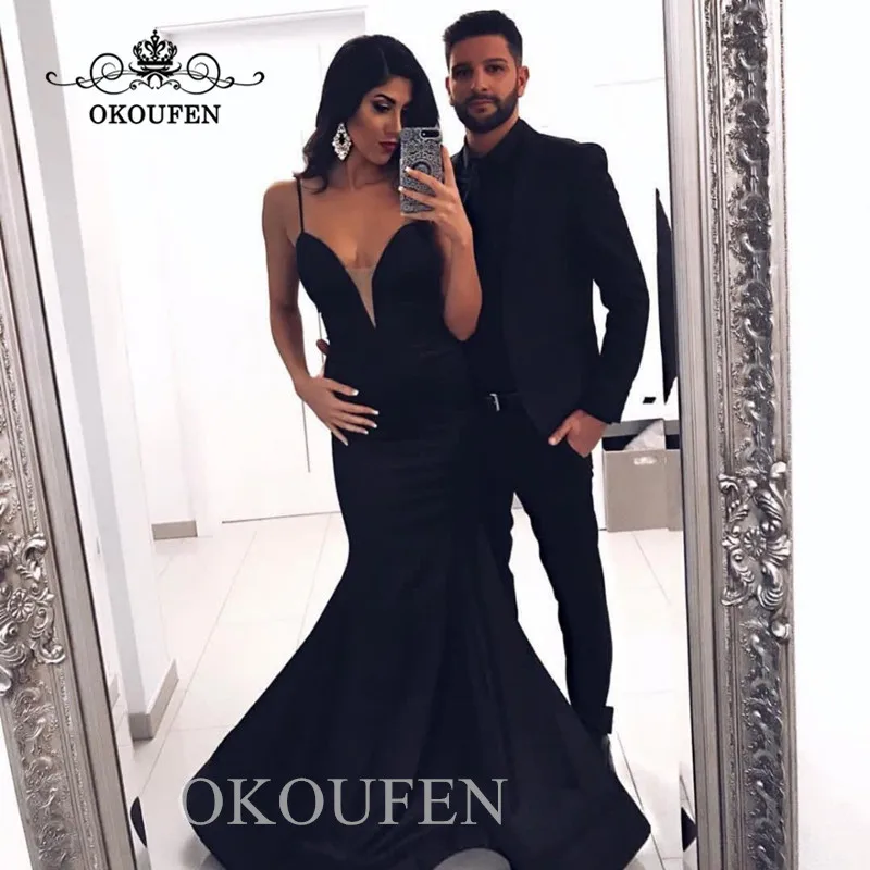 Black Formal Mermaid Evening Dress For Women 2019 Sexy Spaghetti Strap Long Robe De Soiree Prom Dresses Party Gown | Свадьбы и