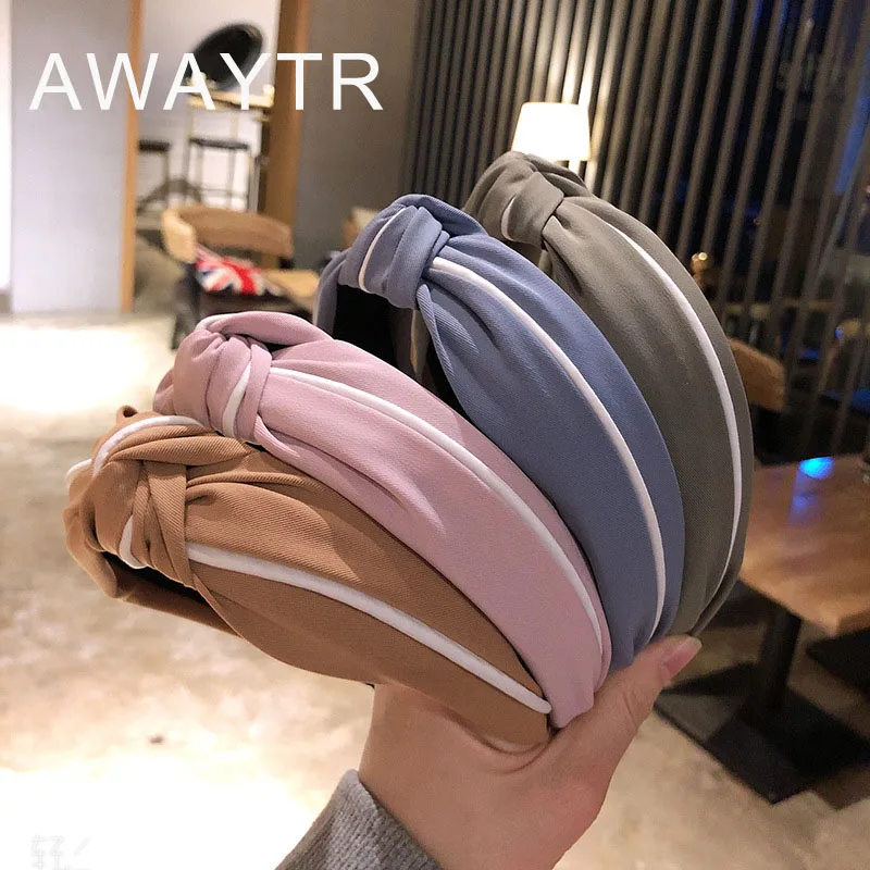 AWAYTR Женская повязка на голову скрученная лента для волос с бантом и перекрестным галстуком хлопчатобумажная повязка для головы повязка для волос аксессуары для волос для женщин