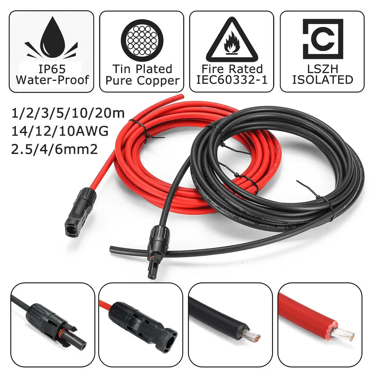 45A 1~ 20 м 4mm2 12AWG вечный 6 мм удлинитель для панели солнечных батарей кабель провода MC4 разъем медный провод Солнечный PV кабель