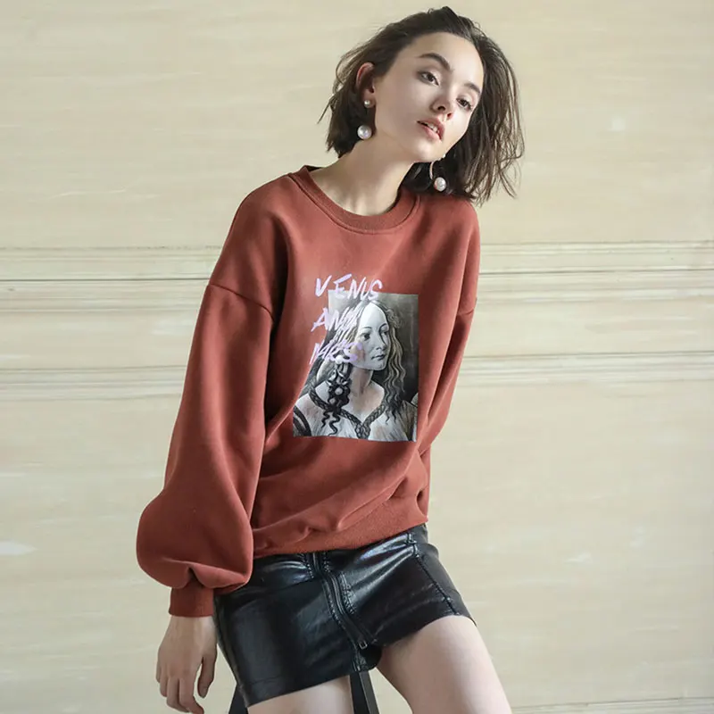 Darcydebie Autumn Women Fashion Vintage Letter Print Loose O neck Pullover motion Cashmere Sweatshirts | Женская одежда