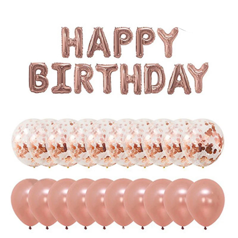 

С днем рождения воздушный шар алюминиевый шар розовое золото конфетти латексные воздушные шары набор для Вечеринка дня рождения событие ук...