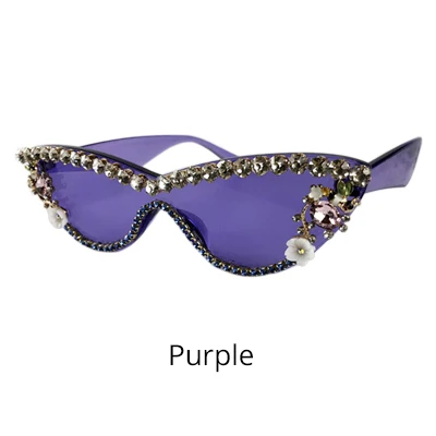 Purple Ralferty женские роскошные солнцезащитные очки с кошачьим глазом Bling, со стразами и кристаллами Солнцезащитные очки женские Цветочные Украшенные оттенки Oculos G1904 - Цвет линз: Purple