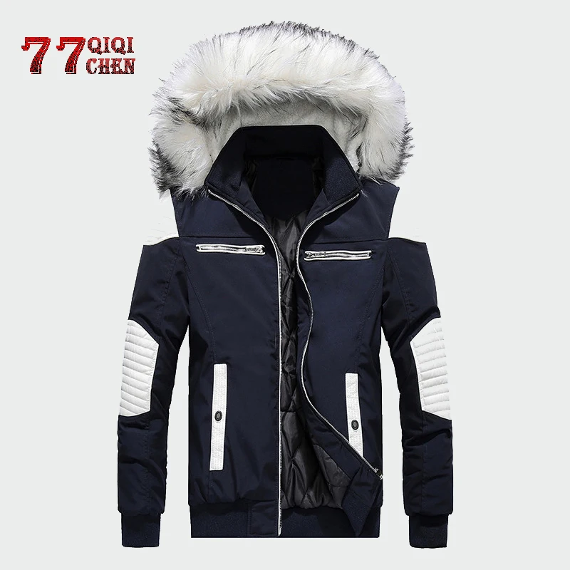 

Parkas Mele 2021 Thick Warm Winter Jackets Men Fashion Brand Fur Hooded Patchwork Zipper Jacket Parkas Hombre Invierno