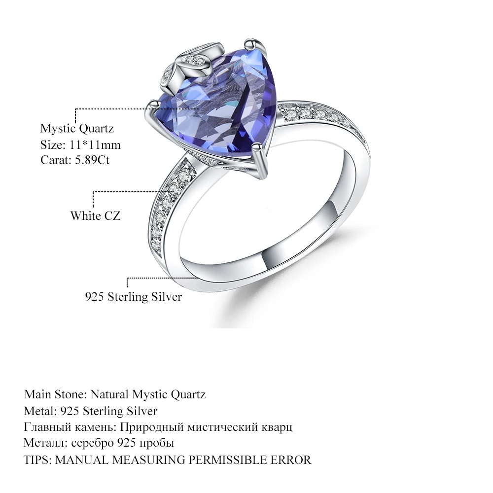 Gem's Ballet 5.89Ct натуральный иолит синий мистический кварцевый камень треугольные кольца для женщин 925 пробы серебряные ювелирные изделия