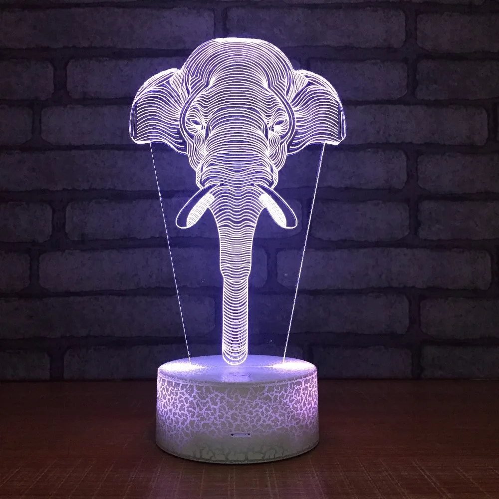 7 цветов Изменение 3D Ilusion слон форма ночные светильники LED Настольная лампа для