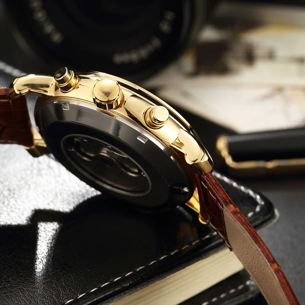 Автоматические механические часы SEWOR Tourbillion черные серебристые деловые
