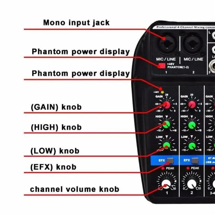 Мини USB аудио микшер усилитель Bluetooth доска 48 В фантомное питание 4 канала для DJ Караоке YS-BUY