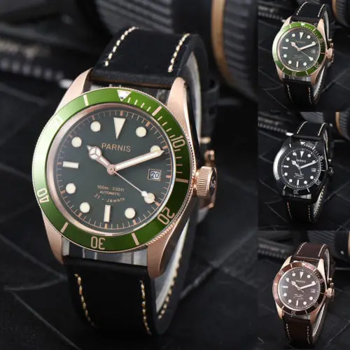 

41mm Parnis Black Brown Green Dial Sapphire Glass Watch 10 ATM Water Resistant Miyota 8215 Automatic Movement men's Watch