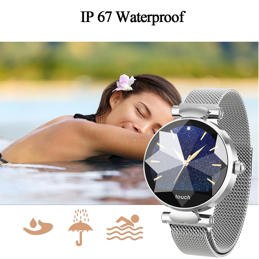 Смарт-часы для женщин роскошный Bluetooth Модный женский умный Браслет монитор