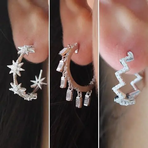 

2018 Christmas gift party jewelry northstar star circle hoop earring sparking bar star link classic hoops