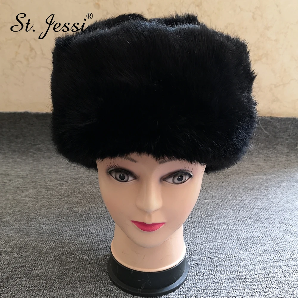 ST. Jessi меховая шапка унисекс из натурального кроличьего меха русская ушанка шапки-бомберы толстые теплые зимние шапки большого размера