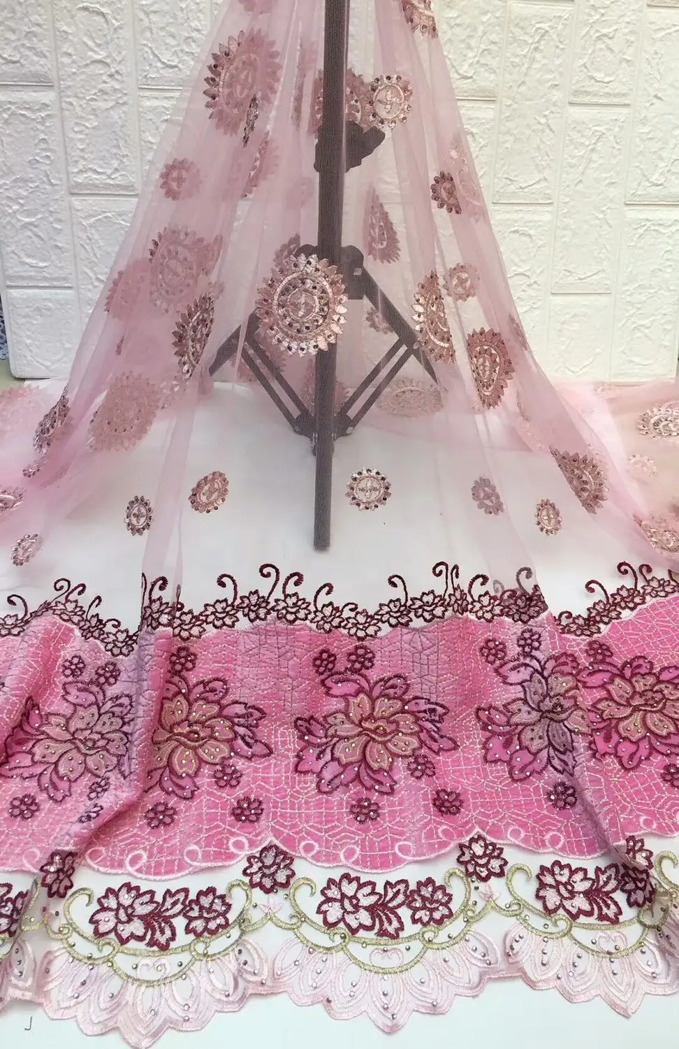 Latest African French Lace Fabric High Quality Tulle Net purple 5 Yards Embroidery Nigerian For Women | Дом и сад
