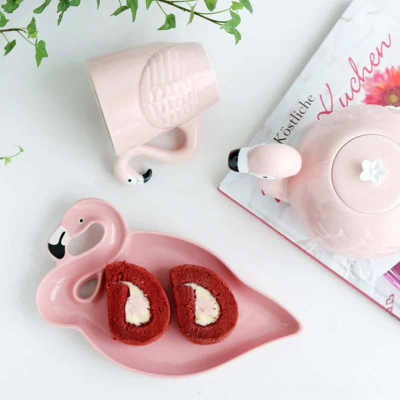 800 мл набор керамических кофейных чашек с изображением фламинго розовая