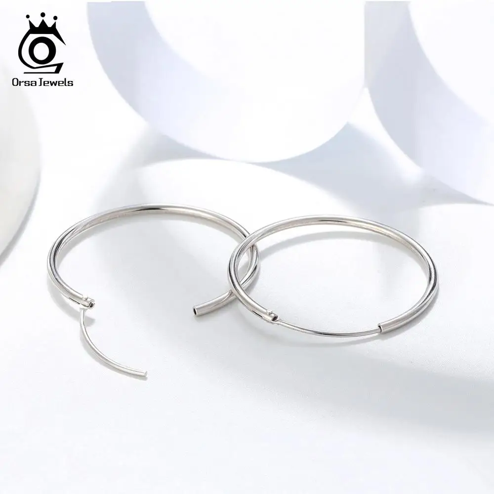ORSA JEWELS подлинные 925 пробы серебряные серьги круглые большие круглые 30 см 4 см 50 см круглые серьги женские серебряные ювелирные изделия Aretes OSE146