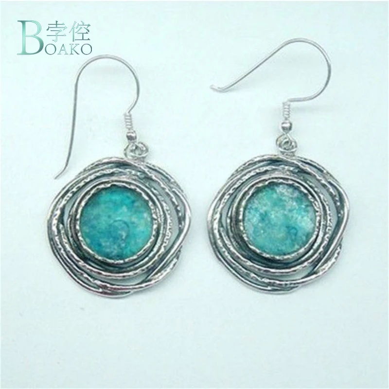 Боако серьги из бирюзов винтажной ювелирной одежды из натурального камня для женщин круглые подвески очарования серьги B40 on.