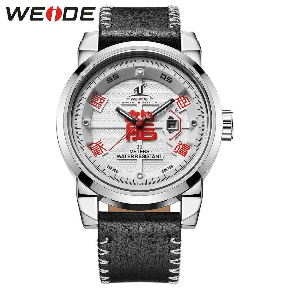 WEIDE Брендовые Часы мужские 30 водонепроницаемые кварцевые Кожаный ремешок