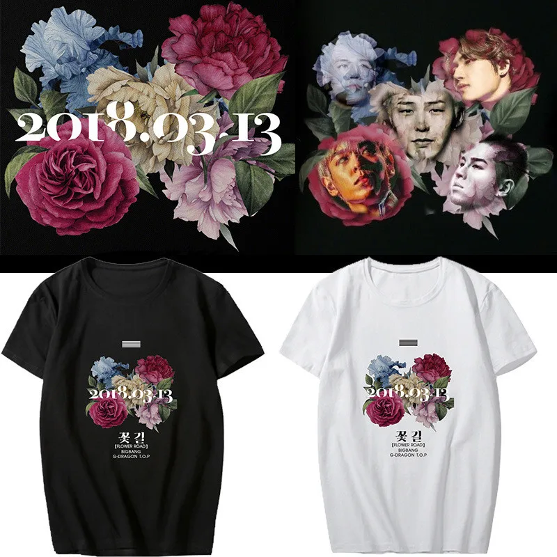KPOP Корейская мода BIGBANG новый альбом цветок дорога GD G-Dragon T.O.P хлопковая Футболка