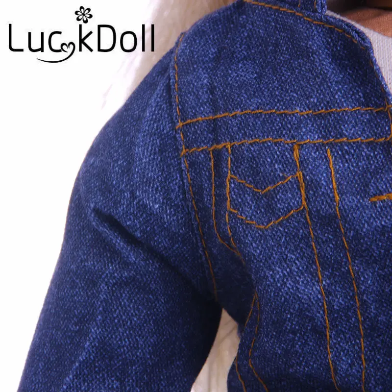 LUCKDOLL/джинсовая куртка с длинными рукавами + футболка платье синяя юбка штаны